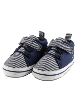 Babyschuh Marine aus Materialmix mit Stickerei Wal