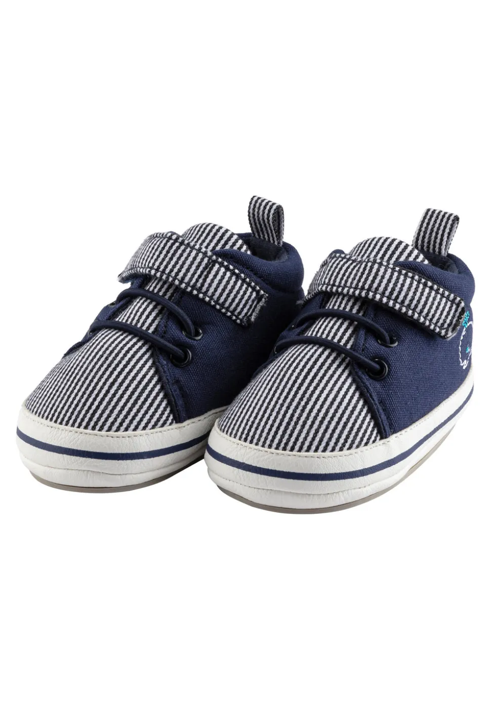 Babyschuh Marine aus Materialmix mit Stickerei Wal