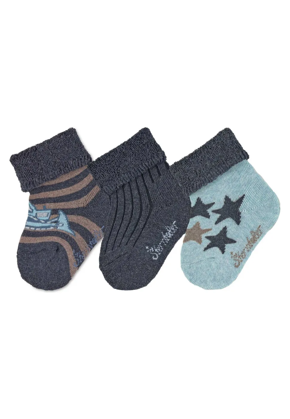 Babysocken 3er-Pack Bagger, uni und Sterne