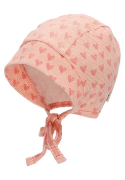 Häubchen mit Herzen Print aus Jersey und Bindeband