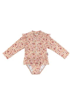Langarm-Badeanzug Blumen mit Volants & UV-Schutz 50+