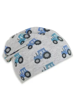 Melange-Beanie mit Traktor-Print & UV-Schutz 50+