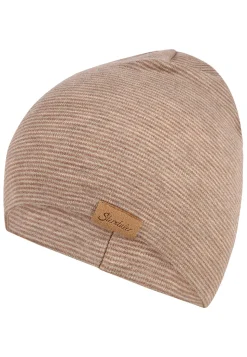 Melierte Beanie mit Streifen – 2 Tragevarianten