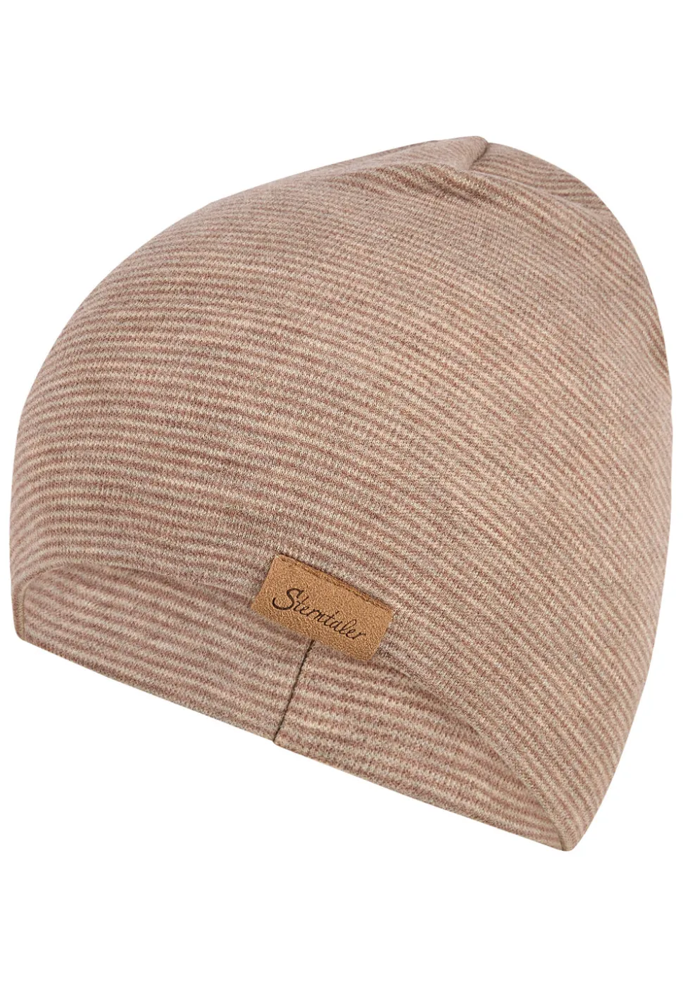 Melierte Beanie mit Streifen – 2 Tragevarianten