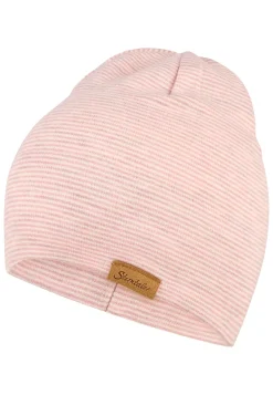 Melierte Beanie mit Streifen – 2 Tragevarianten