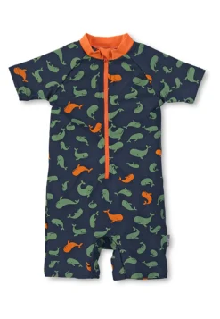 Schwimmanzug Jungen in Marine, Allover-Print Wale