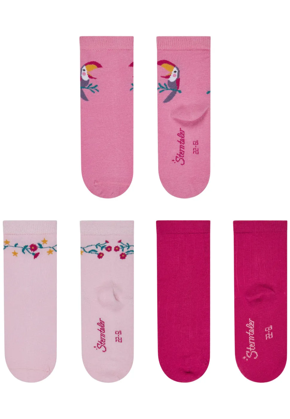 Socken 3er Pack Tukan Blumen