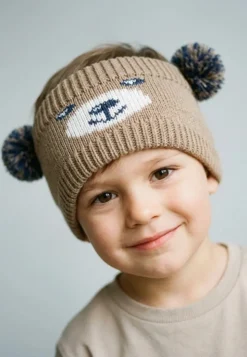 Stirnband Bär mit Pompons und Fleece
