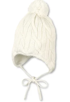 Strickmütze mit Pompon & Zopfmuster