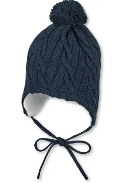 Strickmütze mit Pompon & Zopfmuster