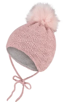 Struktur-Strickmütze mit Kunstpelz-Pompon